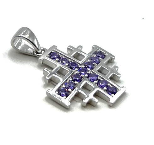 Sterling Silver With Colored Stone Jerusalem Cross Pendant